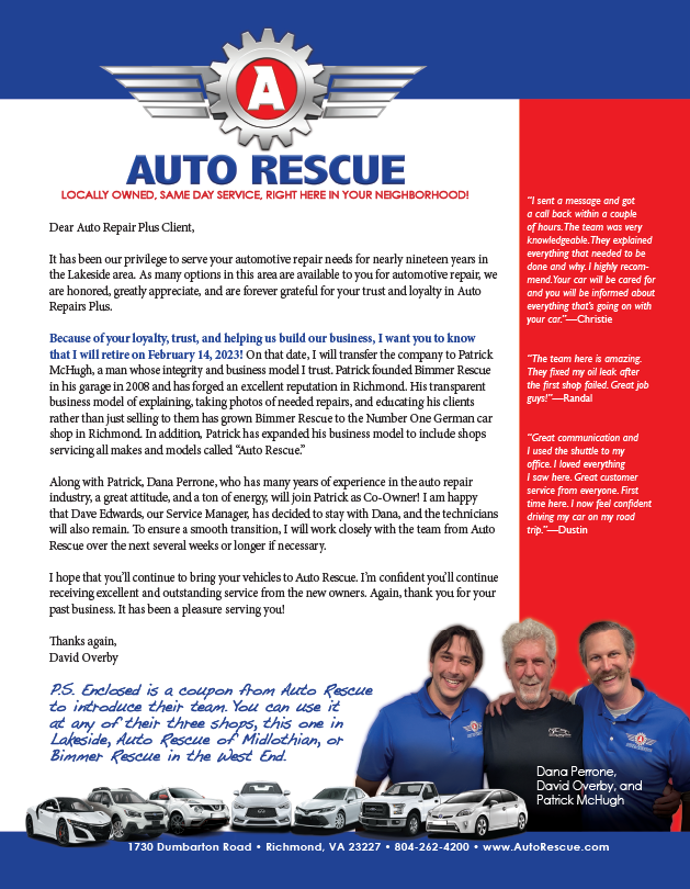 Letter from Auto Rescue of Lakeside